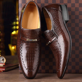 Chaussures habillées mocassins en cuir véritable pour hommes - Style Aligator